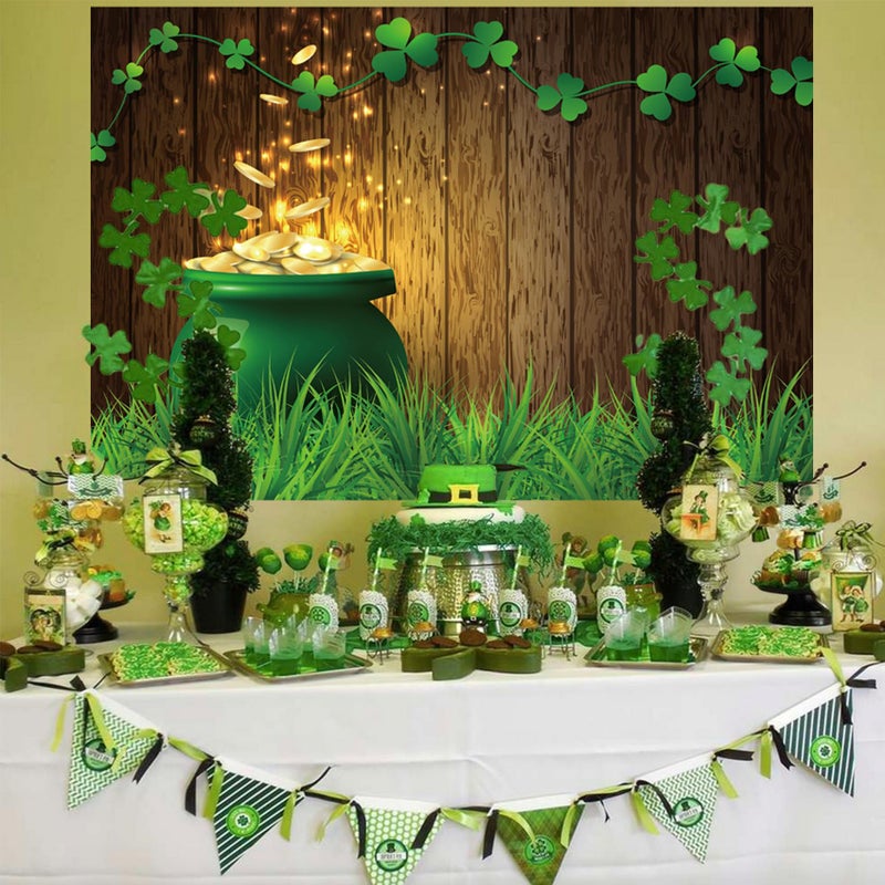 Baocicco 5x3ft Vinyl St.Patrick's Day Backdrop Pot of Gold Photography Background Lucky Irish Shamrock Wooden Texture Wall Grass Field Children Baby Adults Portraits Photo Studio - Image 2